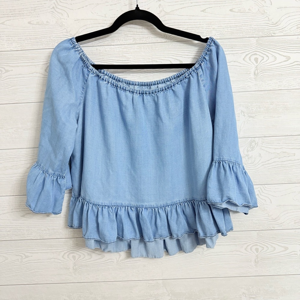 Zara Women’s Light Blue Denim Crop Top. Size L